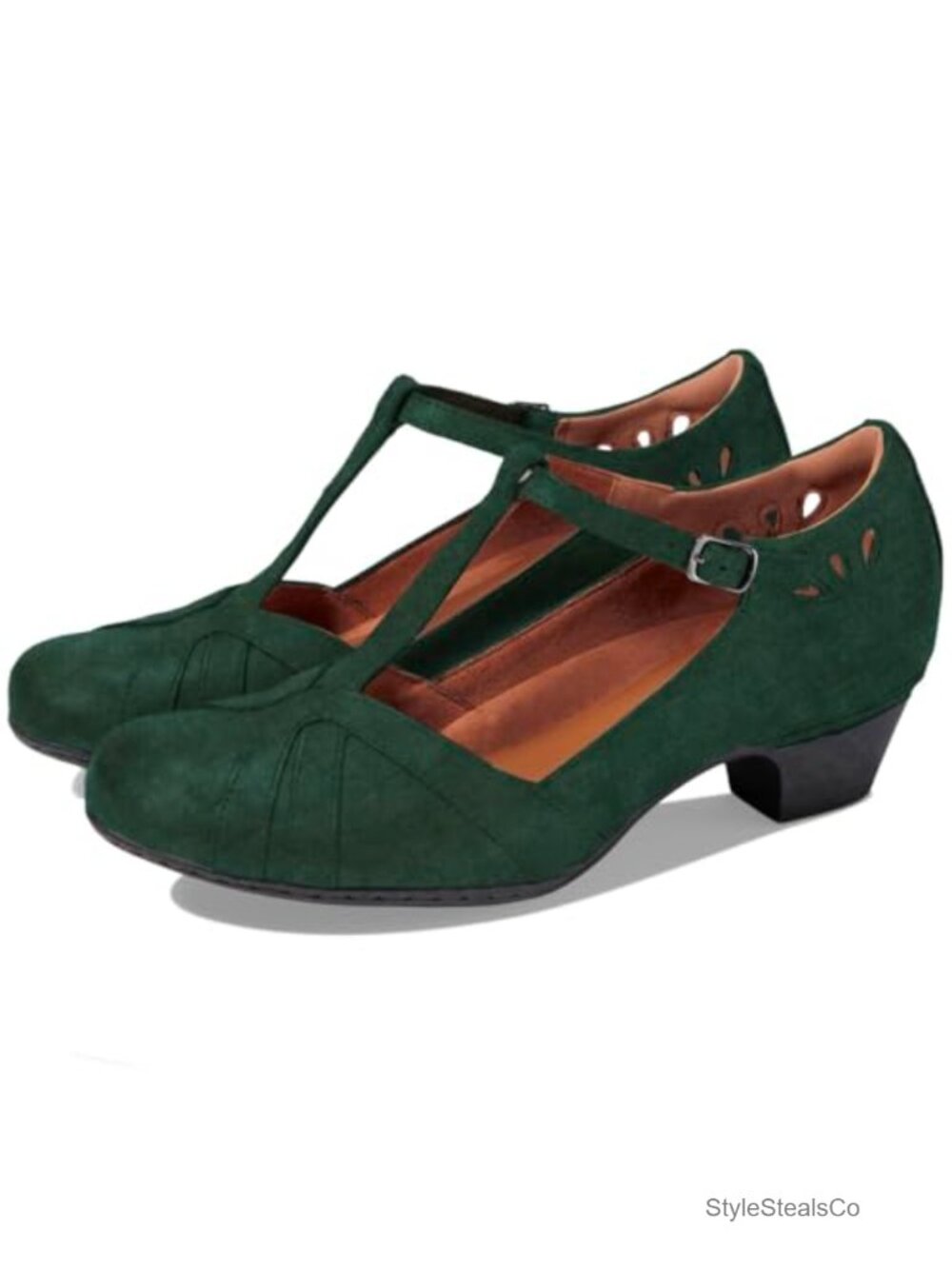 Vintage Mary Jane Oxford Shoes Low Chunky Heel T-Strap Pumps Ladies Office Party